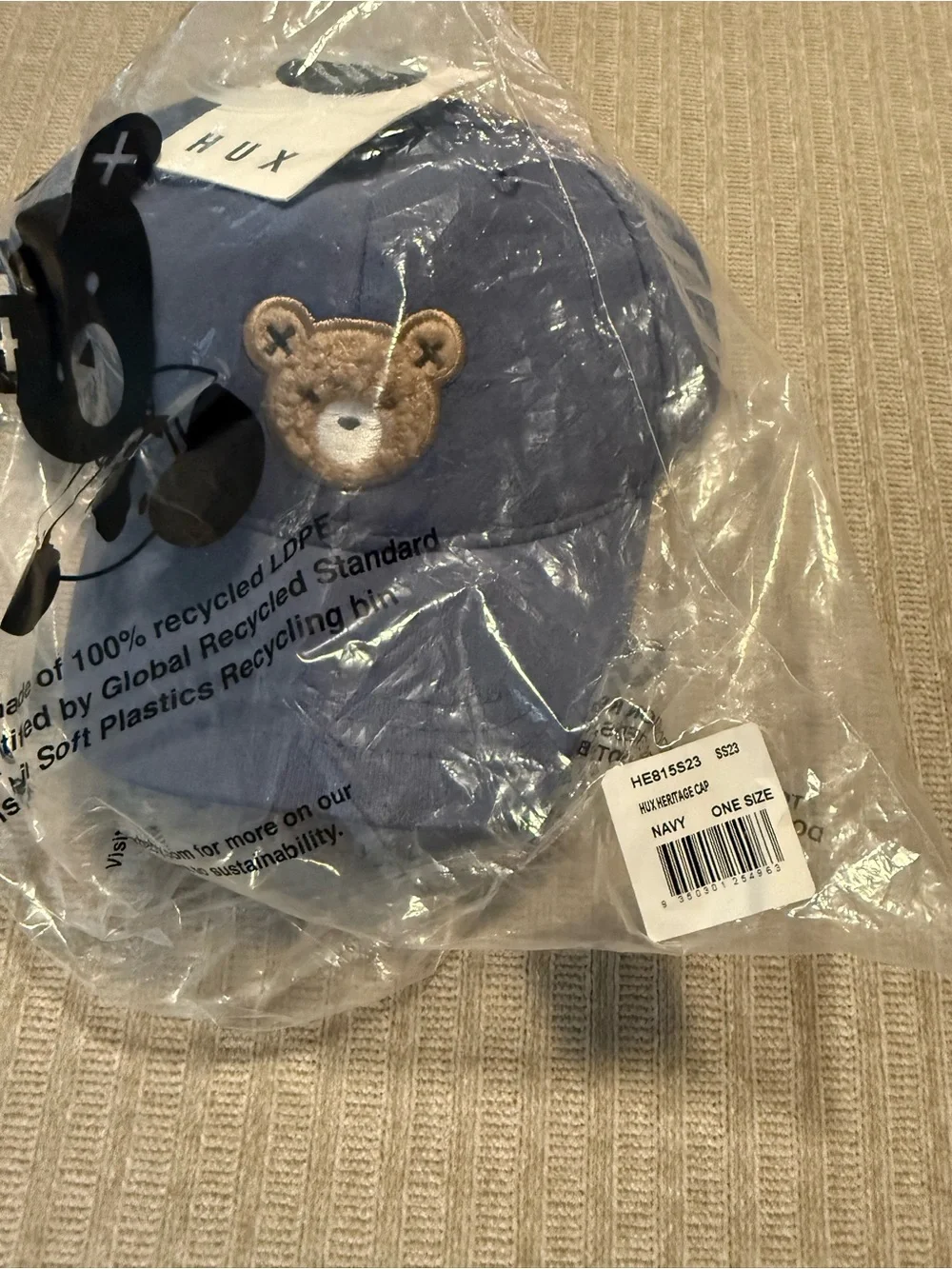 Huxbaby Navy Blue Teddy Appliqué Sweatshirt & Matching Hat NWT